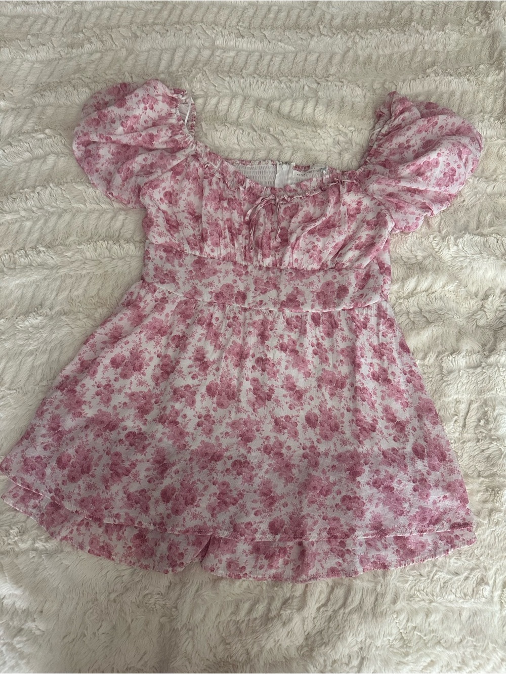 Altar’d State Karolina Pink Floral Puff Sleeve Babydoll Mini Dress Size L